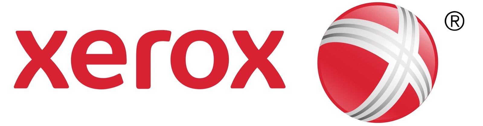 L'ancien logo Xerox de 2008 : le wordmark rouge et la boule rouge en 3D brillante marquée d'un X