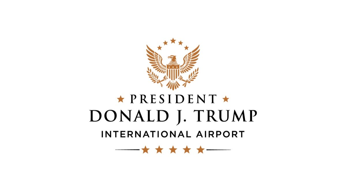 Logo du President Donald J. Trump International Airport : aigle doré avec écu, étoiles et rameaux